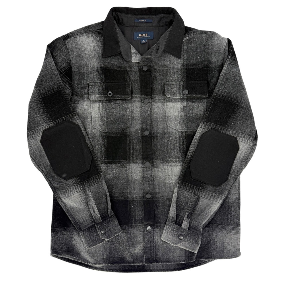 Roark Nordsman Wool Blend Flannel Shirt Mens Large Grey Black Shadow Plaid